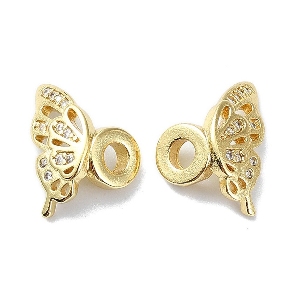 5841 10 Pairs Butterfly Brass Cubic Zirconia Beads Elegant Insect Animal